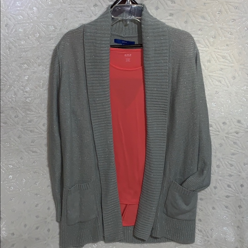 Long silver cardigan tunic length size XL